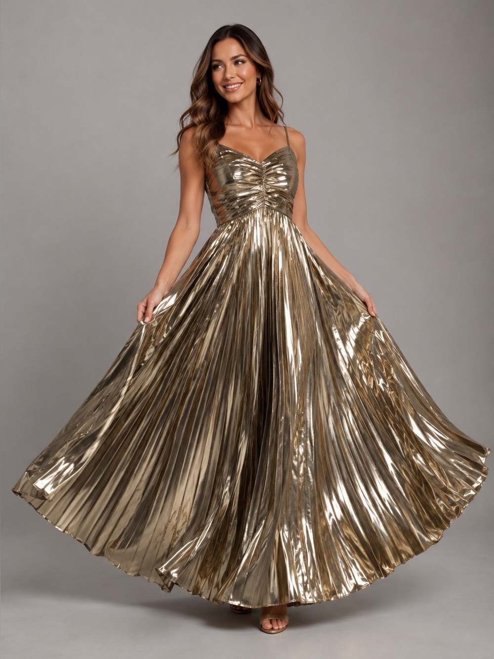 PETAL & PUP NAIRA PLEATED MAXI DRESS - GOLD SIZE 8 B1490